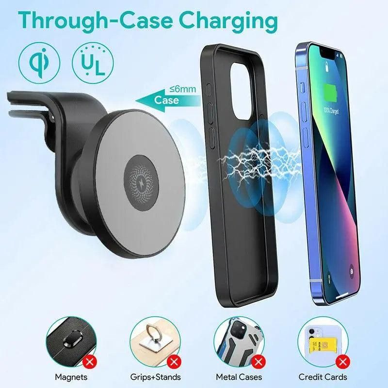 Wireless 15W Magnetic Car Mount Holder Charger For Iphone 13 12 Pro Max Magsafe - White