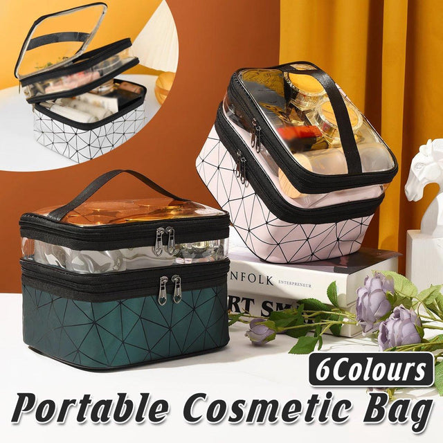 Portable Double-Layer Large Capacity Waterproof Cosmetic Bag Travel Toiletry Bag - Blue