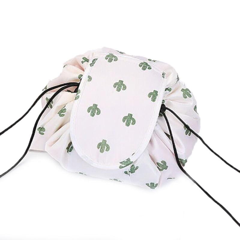 Portable Travel Makeup Bag Drawstring Cosmetic Pouch Lazy Storage Organiser Case - Green Flamingo
