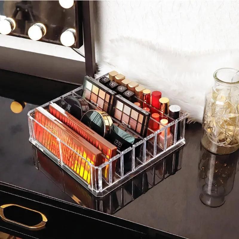Clear Acrylic Cosmetic Makeup Organiser Lipstick Organizer Box Jewellery Storage - L Size 8Grids