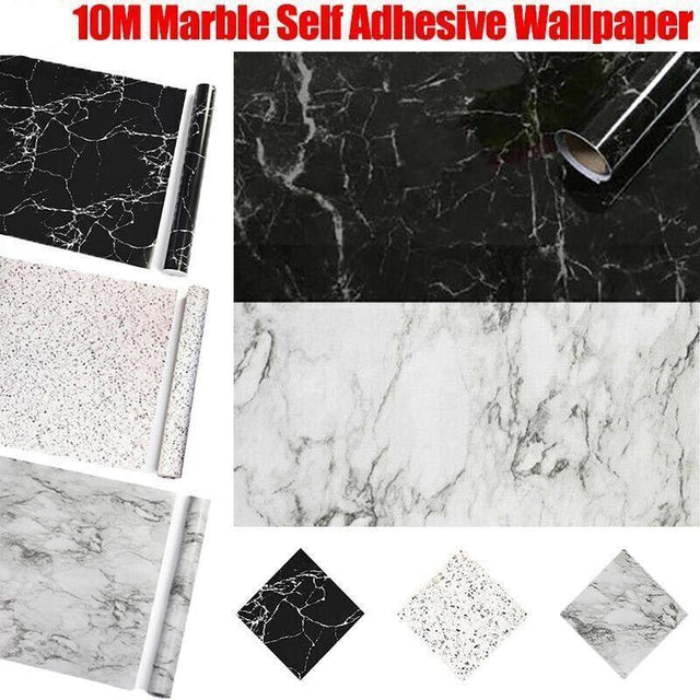 10M Marble Self-Adhesive PVC Wall Sticker Wallpaper Decor - White Marble-B
