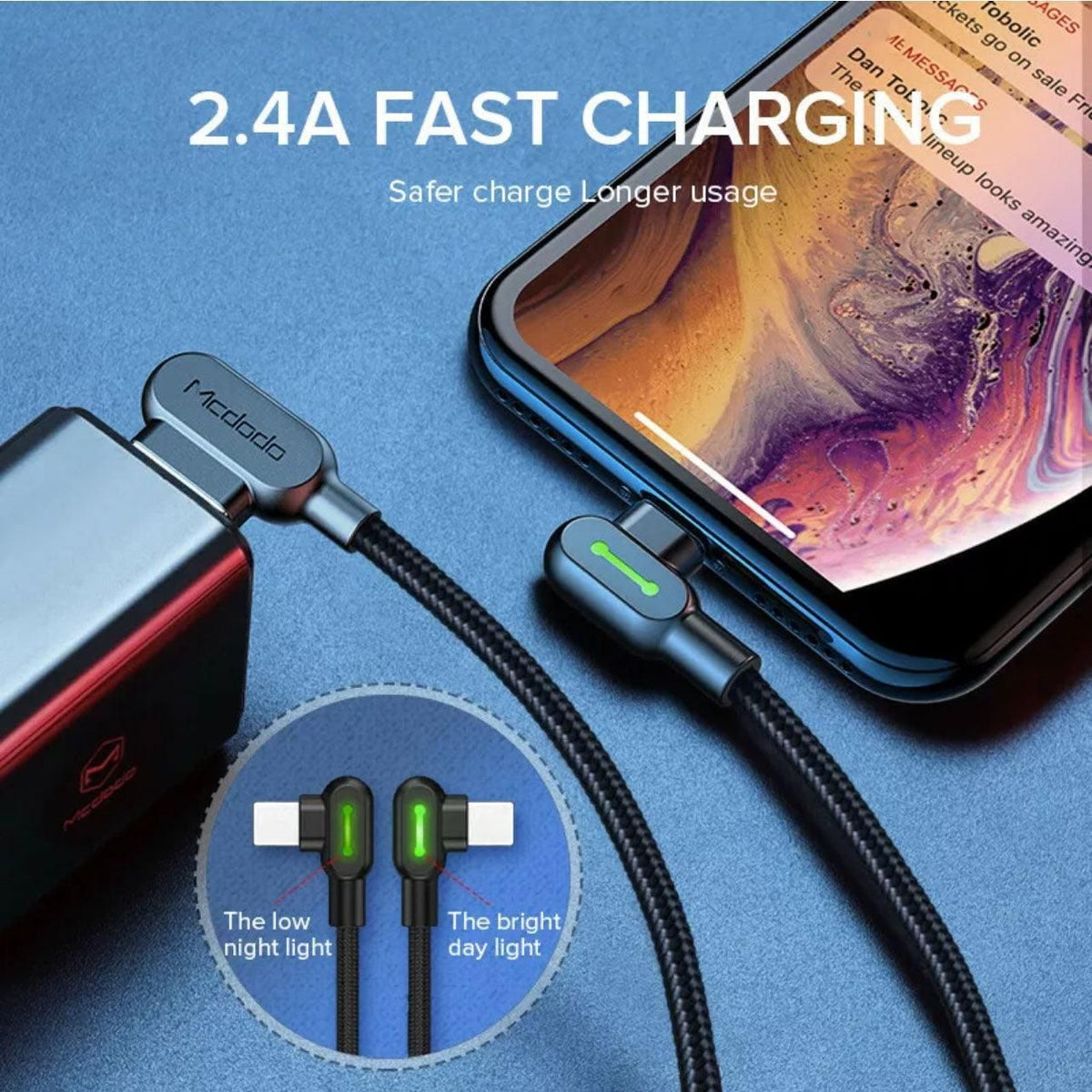 Mcdodo Fast Usb Cable Heavy Duty Charging Syn Charger Type-C 90 Degree Angle - 1.8m