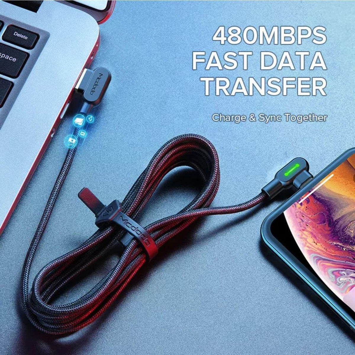 Mcdodo Fast Usb Cable Heavy Duty Charging Syn Charger Type-C 90 Degree Angle - 1.8m