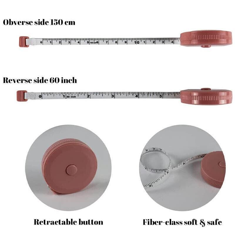 Retractable Tailor Tape Measure 150cm Soft Body Measuring Sewing Ruler - Blue