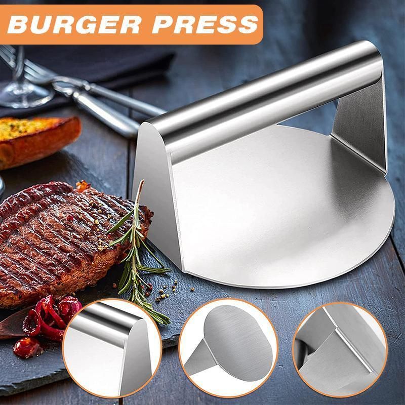 Stainless Steel Burger Press 14cm Meat Smasher for BBQ Griddle Kitchen Use