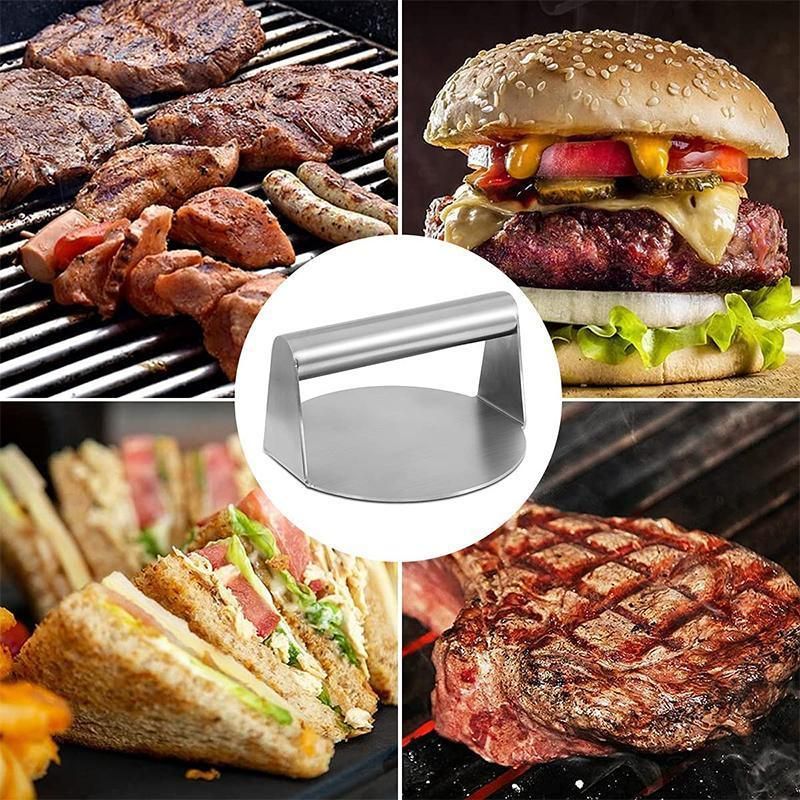 Stainless Steel Burger Press 14cm Meat Smasher for BBQ Griddle Kitchen Use