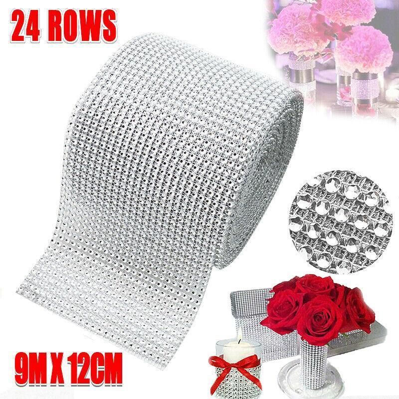 9m Diamante Diamond Ribbon Crystal Silver Rhinestone Mesh Wrap Wedding Party
