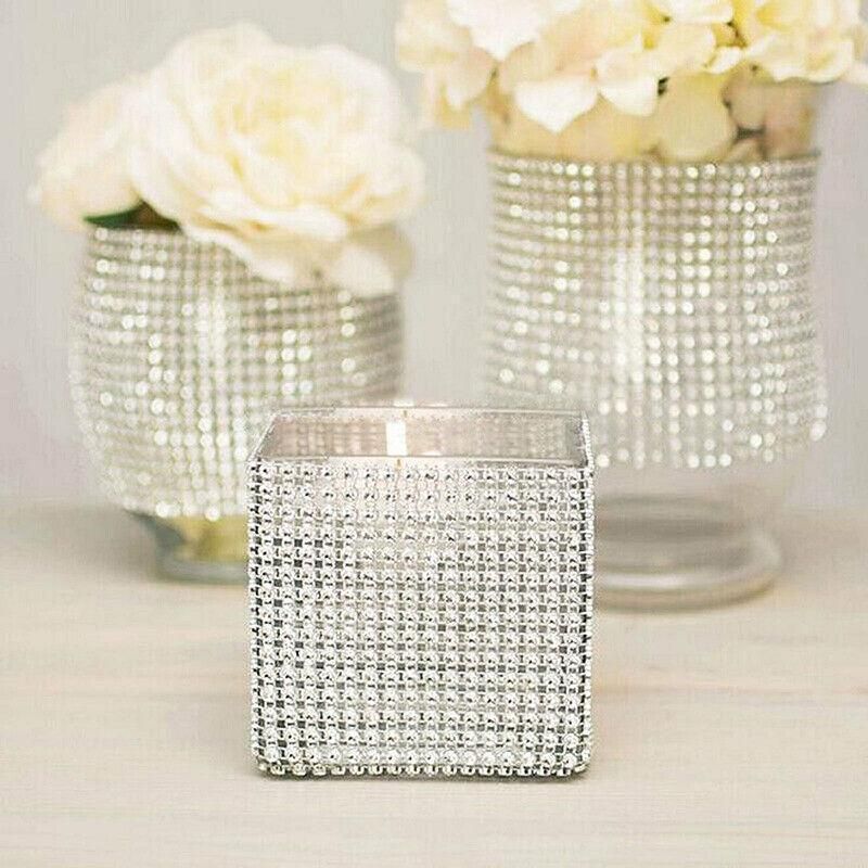9m Diamante Diamond Ribbon Crystal Silver Rhinestone Mesh Wrap Wedding Party