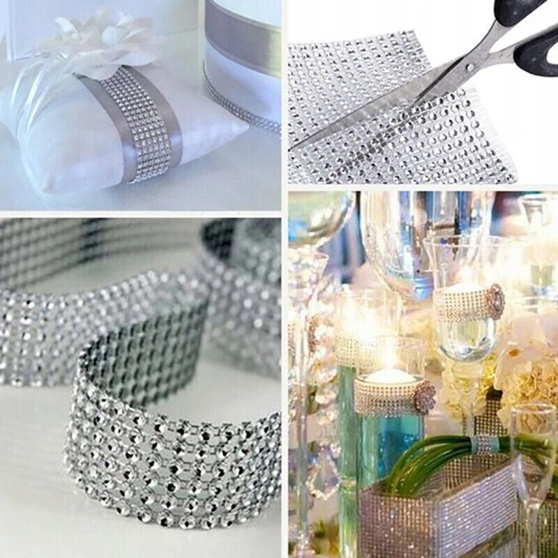 9m Diamante Diamond Ribbon Crystal Silver Rhinestone Mesh Wrap Wedding Party