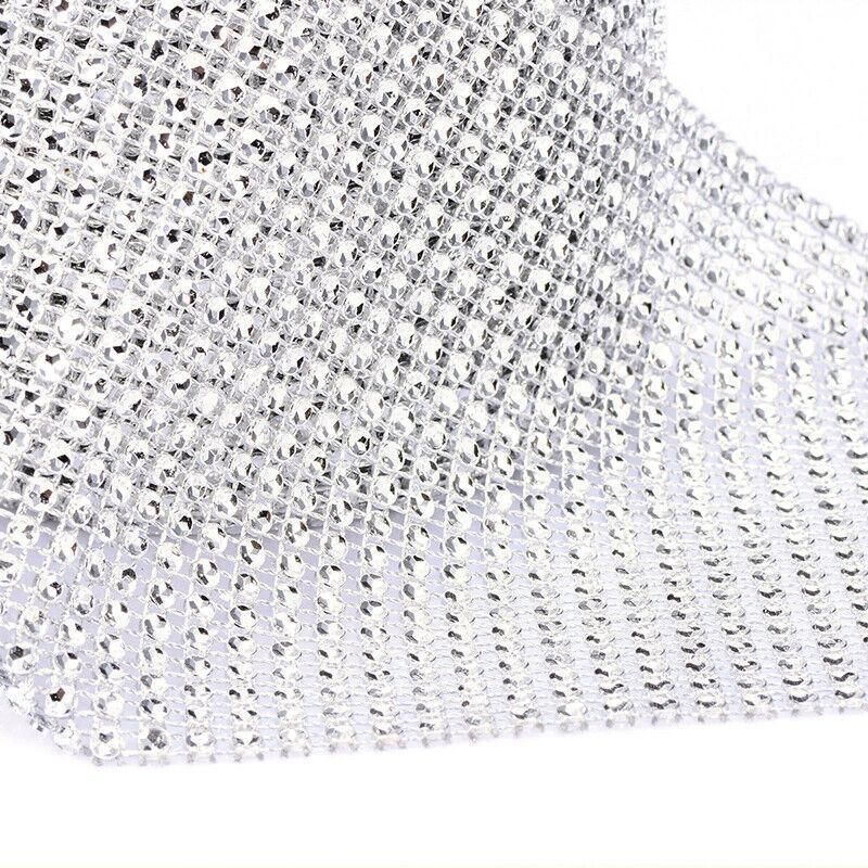 9m Diamante Diamond Ribbon Crystal Silver Rhinestone Mesh Wrap Wedding Party