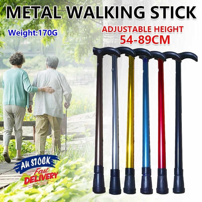Metal Walking Stick Travel Retractable Cane Pole Compact Adjustable Lightweight - Brown