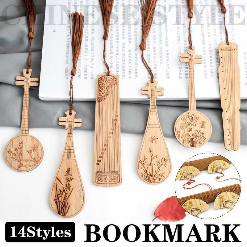 Chinese Style Bass Book Folder Book Clip Bamboo Bookmark Guitar Bookmark Lable - Pipa - Chrysanthemum