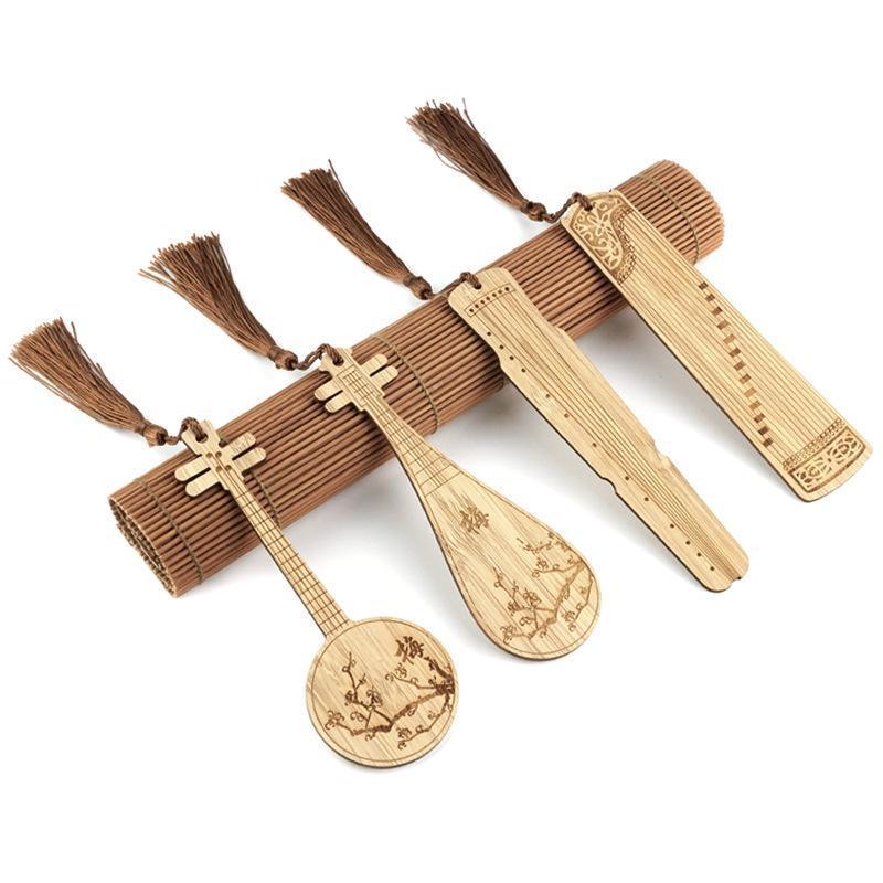 Chinese Style Bass Book Folder Book Clip Bamboo Bookmark Guitar Bookmark Lable - Ruan Pipa Bookmark - Chrysanthemum