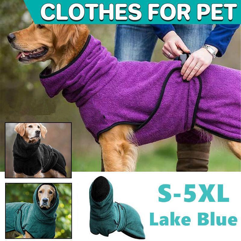 Dog Puppy Hoodies Jacket Solid Coat Pet Winter Soft Warm Clothes S-5XL Lake Blue - 2XL