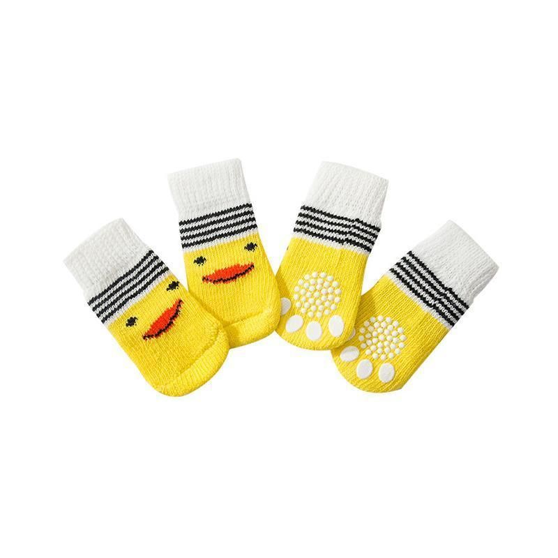 Dog Socks Non-Slip Grip Slip Anti-Slip - Puppy Cat Pet Shoes Slippers S Size - Yellow ducklings