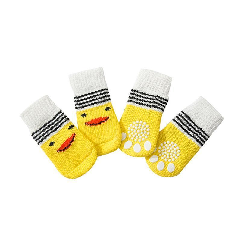 Dog Socks Non-Slip Grip Slip Anti-Slip - Puppy Cat Pet Shoes Slippers M Size - Yellow ducklings