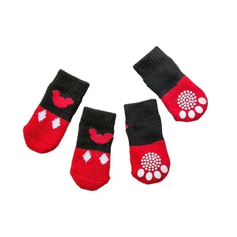 Dog Socks Non-Slip Grip Slip Anti-Slip - Puppy Cat Pet Shoes Slippers S Size - Red Mickey