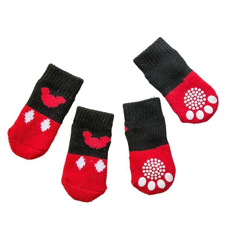 Non Slip Pet Socks for Dogs and Cats Knitted Paw Protector with Grips L Size - Red Mickey