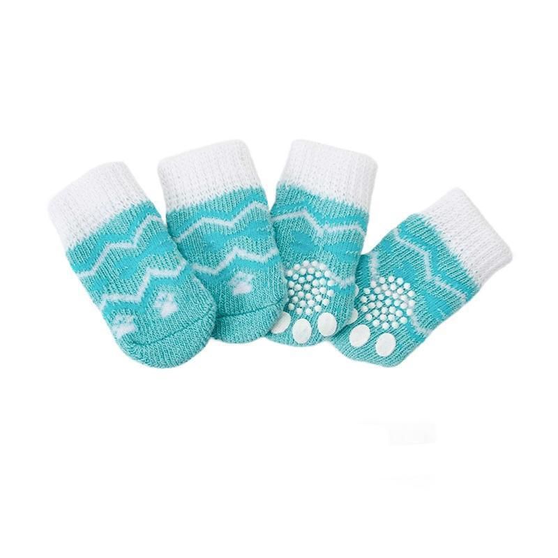 Dog Socks Non-Slip Grip Slip Anti-Slip - Puppy Cat Pet Shoes Slippers S Size - Water green ripples