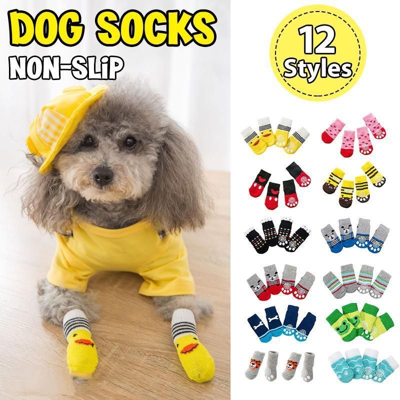 Non Slip Pet Socks for Dogs and Cats Knitted Paw Protector with Grips L Size - Water green ripples
