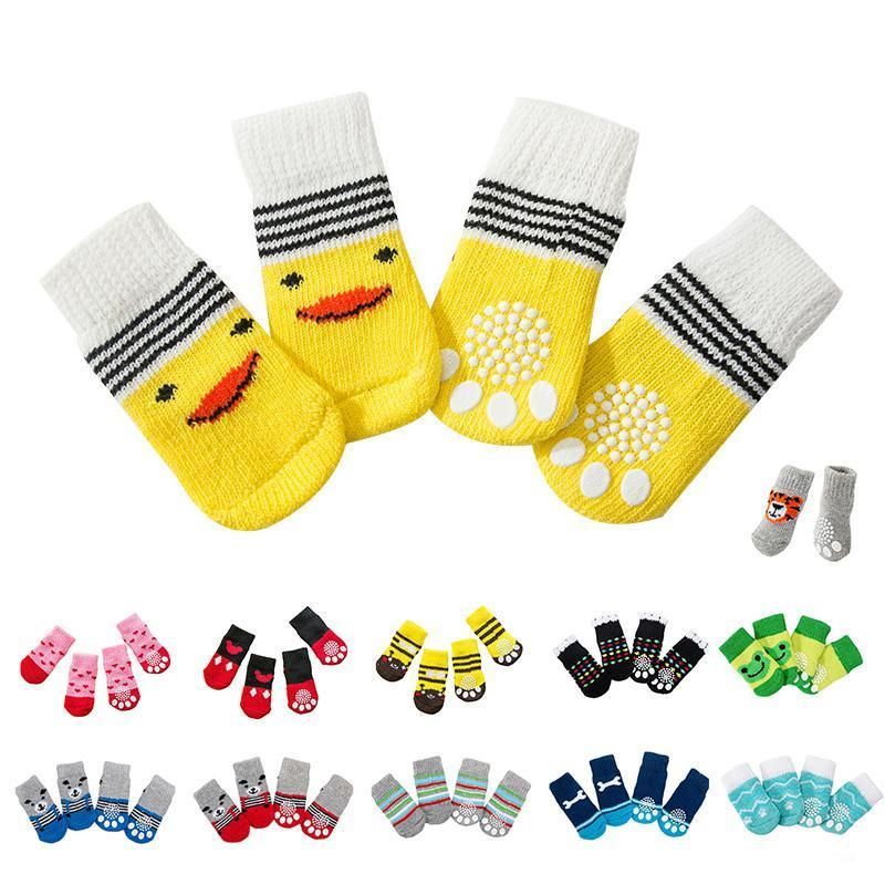 Non Slip Pet Socks for Dogs and Cats Knitted Paw Protector with Grips L Size - Water green ripples