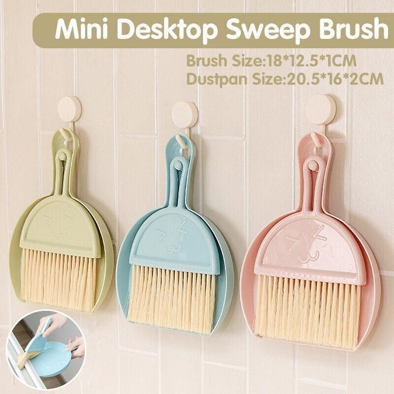 Mini Desktop Sweep Cleaning Brush Keyboard Brush Small Broom Dustpan Set - Pink