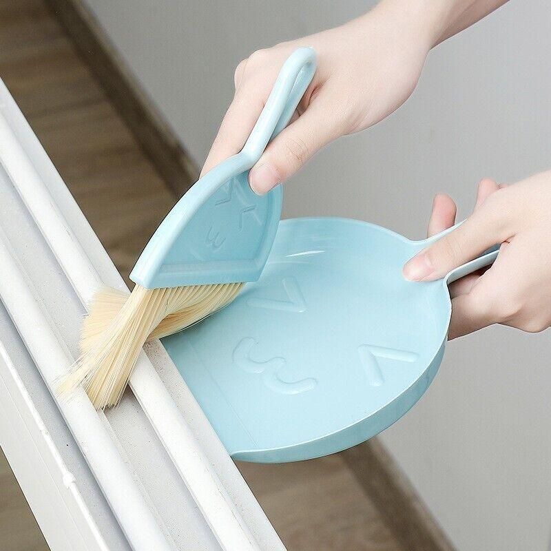 Mini Desktop Sweep Cleaning Brush Keyboard Brush Small Broom Dustpan Set - Pink