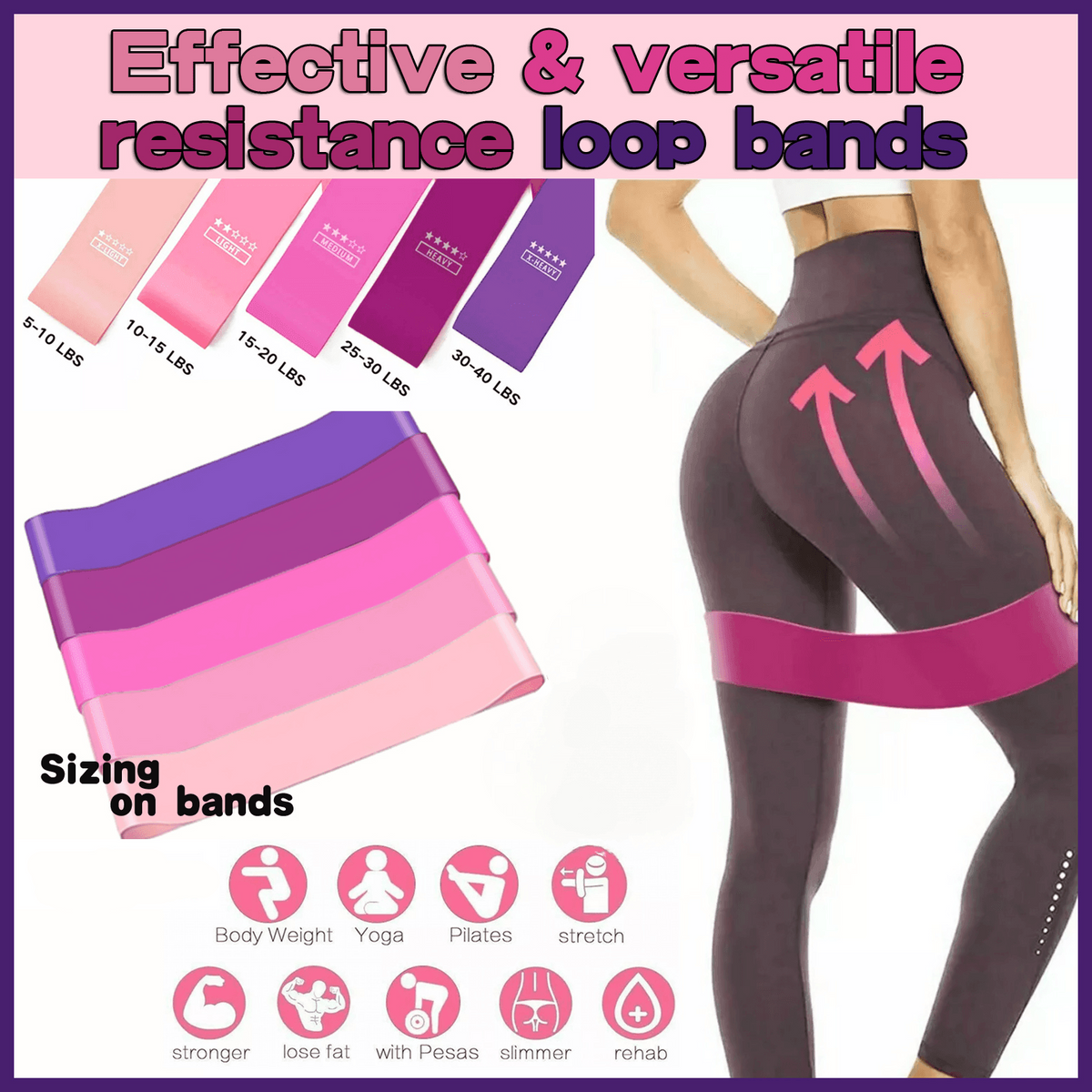 Exercise Resistance Bands Loop Power Strength Training Fitness Yoga Pilates Gym - Light Pink (600*50*0.4MM)