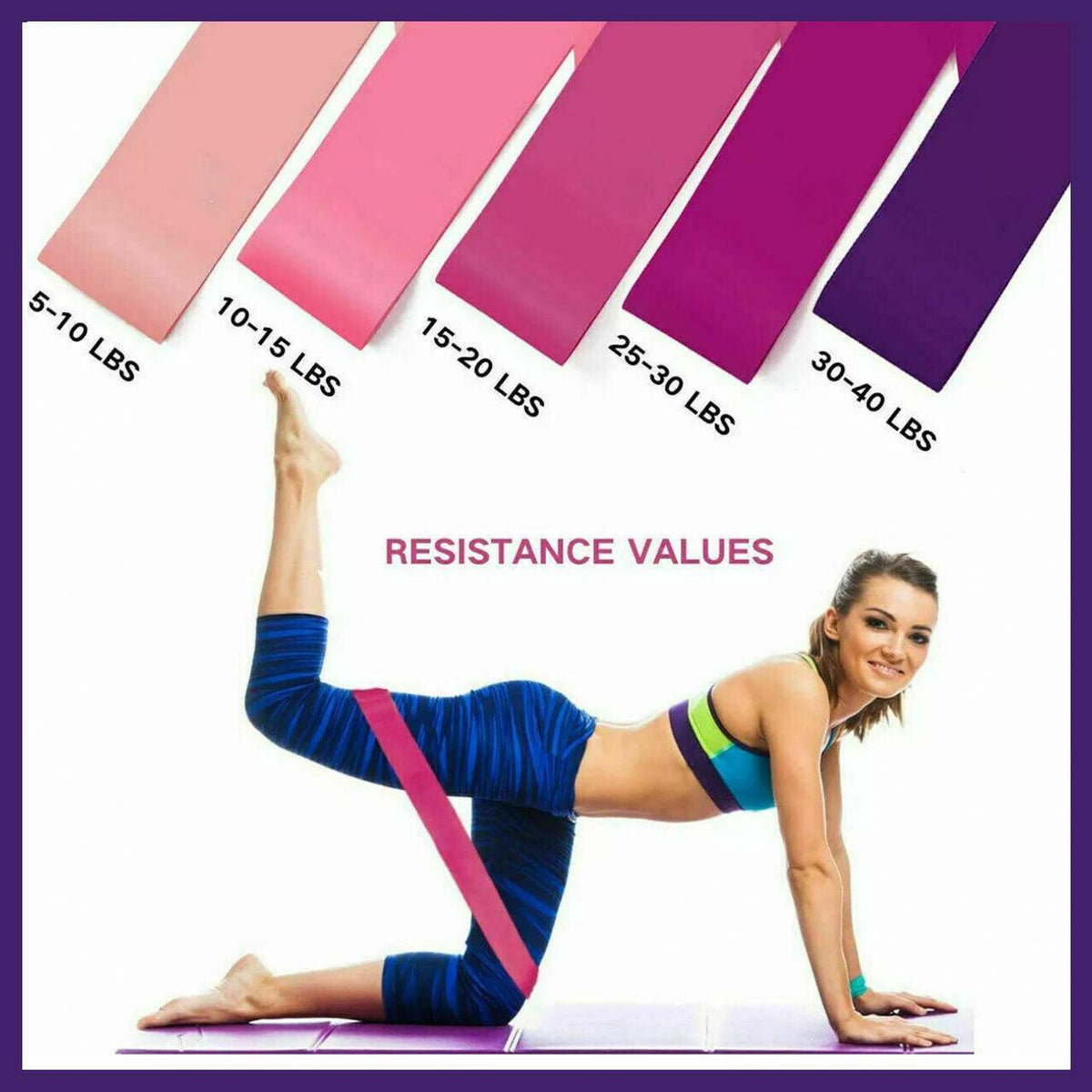 Exercise Resistance Bands Loop Power Strength Training Fitness Yoga Pilates Gym - Set of 5 PCS