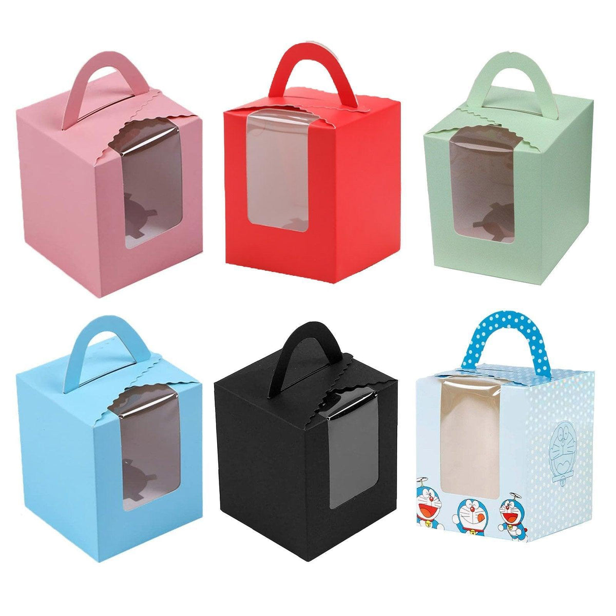50 Pack Premium Cupcake Boxes w/Window Thickened Cardboard Muffin Holders Blue