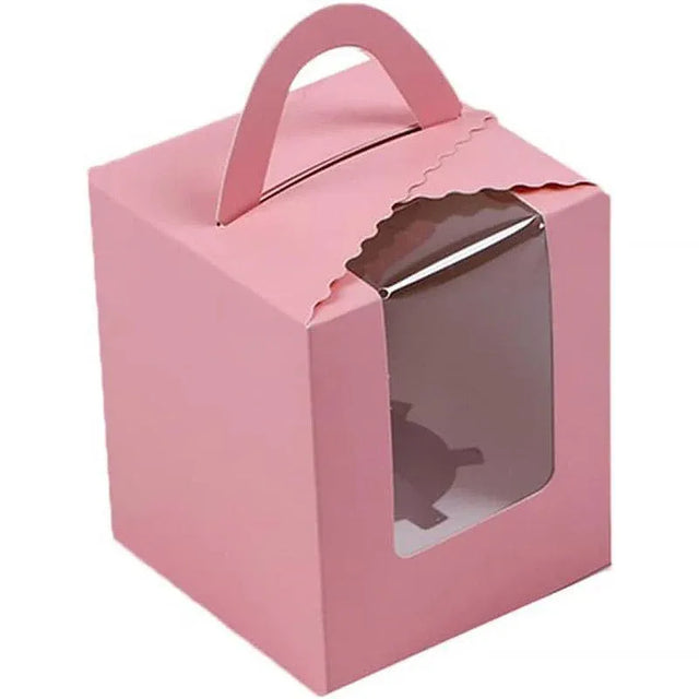 50 Pack Premium Cupcake Boxes w/Window Thickened Cardboard Muffin Holders Pink