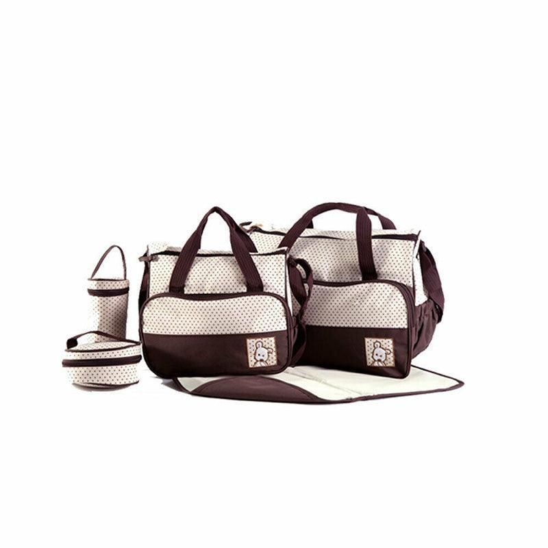 5Pcs Travel Nappy Bag Set with Shoulder Tote and Changing Organiser Bags - Black