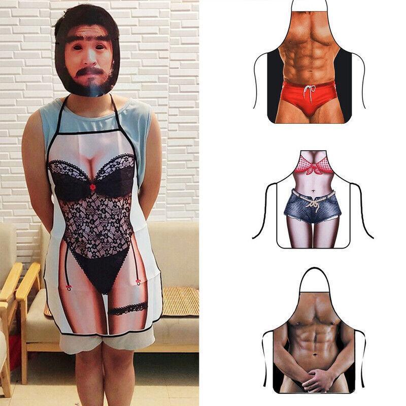 Funny Adult Men Women Novelty Aprons Party Game Cooking Kitchen BBQ Baking - Muscle Pants