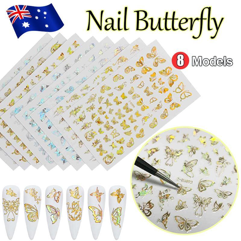 3D Nail Butterfly Design Sticker Decor Decal Holographic Laser Nail Art Sticker - Gold L-02