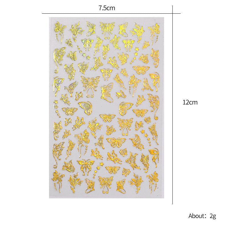 3D Nail Butterfly Design Sticker Decor Decal Holographic Laser Nail Art Sticker - Gold L-02