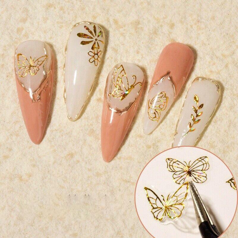 3D Nail Butterfly Design Sticker Decor Decal Holographic Laser Nail Art Sticker - Gold L-02