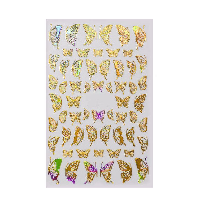 3D Nail Butterfly Design Sticker Decor Decal Holographic Laser Nail Art Sticker - Gold L-02