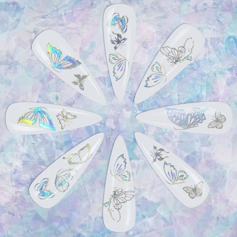 3D Nail Butterfly Design Sticker Decor Decal Holographic Laser Nail Art Sticker - Gold L-04
