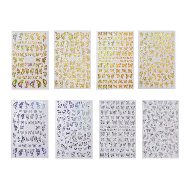 3D Nail Butterfly Design Sticker Decal Holographic Laser Art Silver L 01
