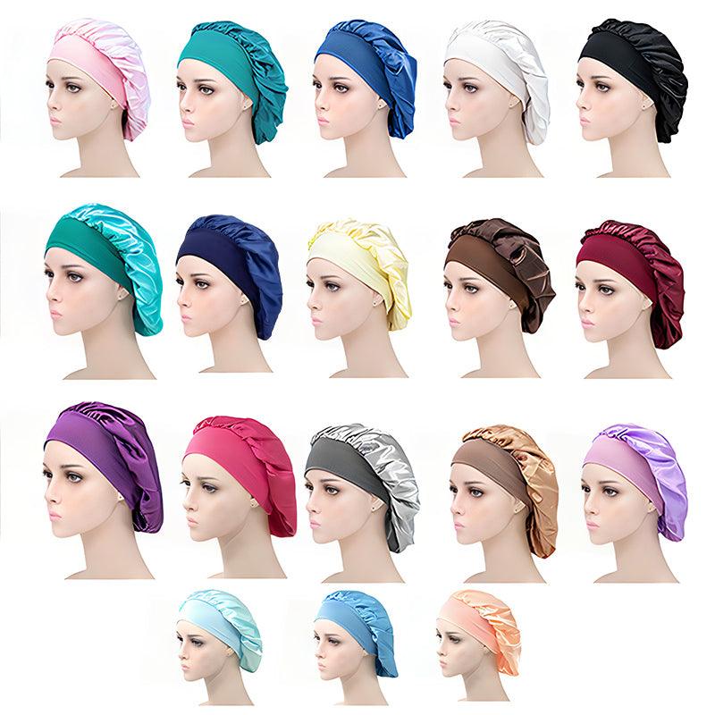 Sleeping Bonnet Hair Wrap Silk Satin Cap Women Elastic Night Soft Hat Headwear - Light Blue