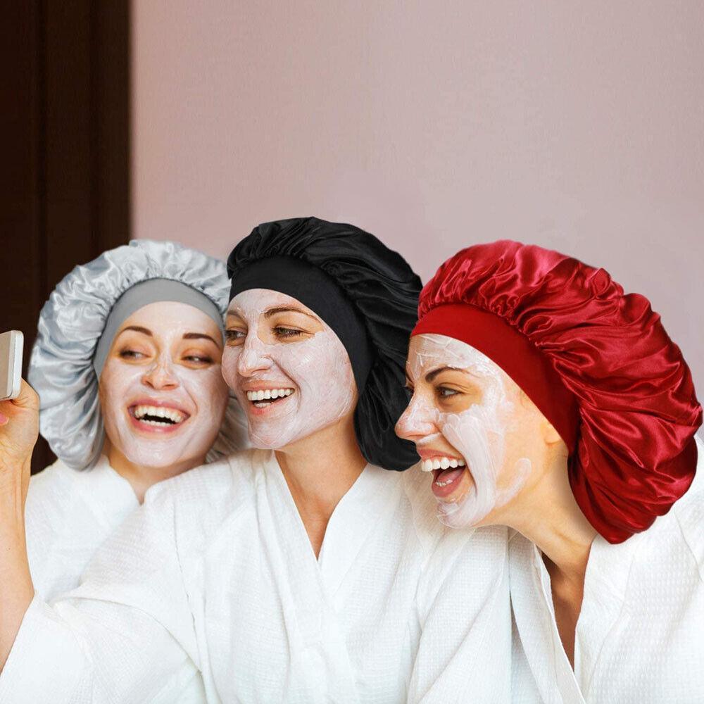 Sleeping Bonnet Hair Wrap Silk Satin Cap Women Elastic Night Soft Hat Headwear - Light Blue