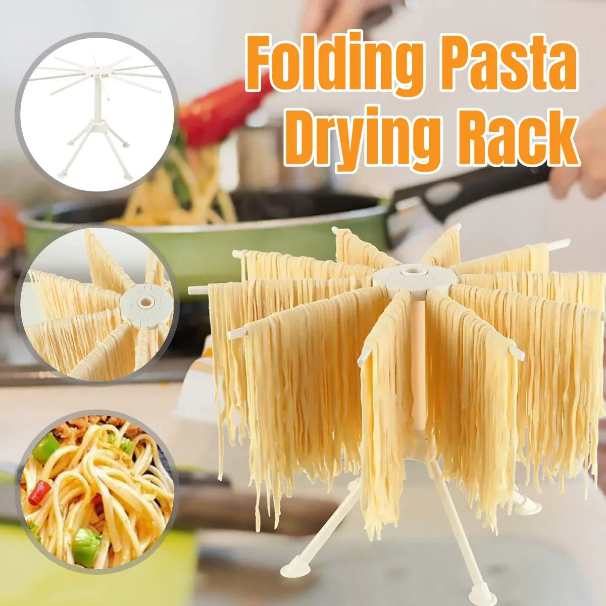Foldable Pasta Drying Rack 10 Bar Plastic Spaghetti Noodle Dryer Home Kitchen