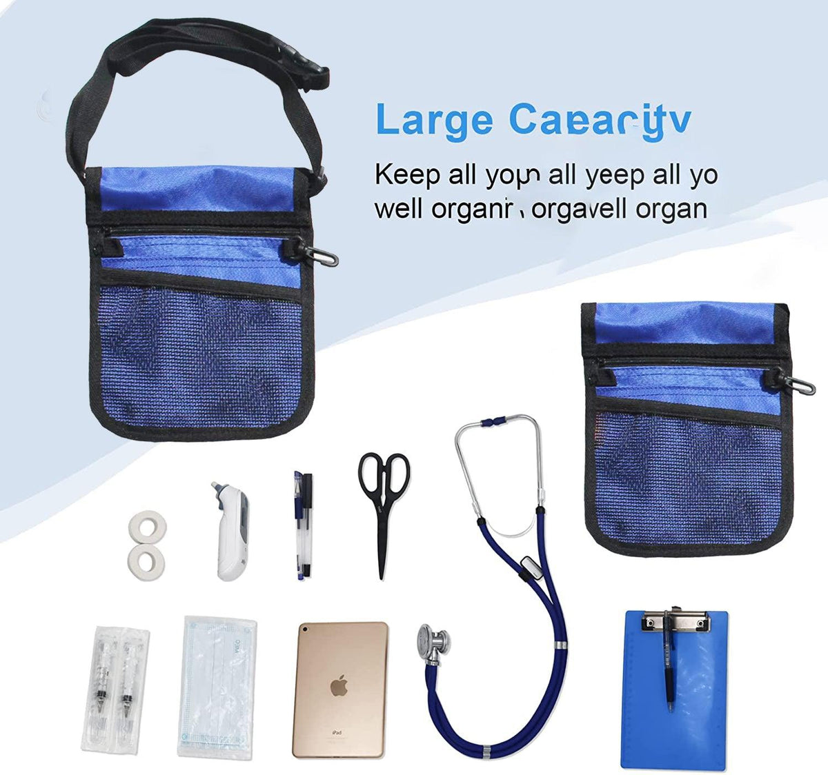 Nurse Pouch Waist Bag Medical Tool Organizer Pocket Belt with Keyring - Purple