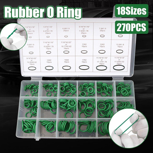 270pcs Automotive Air Conditioning Green Rubber Ring Seal Repair Box Set Seals