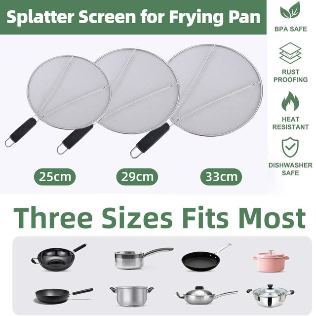Stainless Steel Mesh Cover Anti Scald Filter Screen Splash Lid For Kitchen 29cm