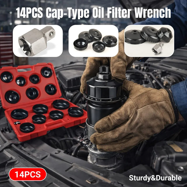 14PCS Cap-Type Oil Filter Wrench Set Cap Wrench Socket Adapter for Car Truck SUV