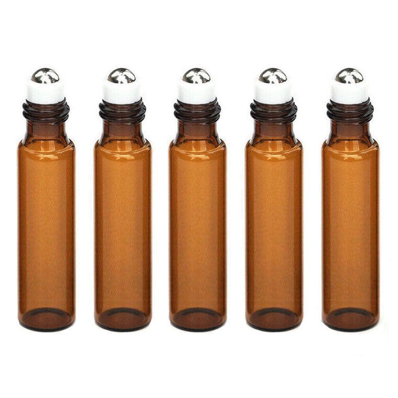 10Ml Roller Rollerball Perfume Essential Oil Roll On Ball Amber Glass Bottle - 5PCS
