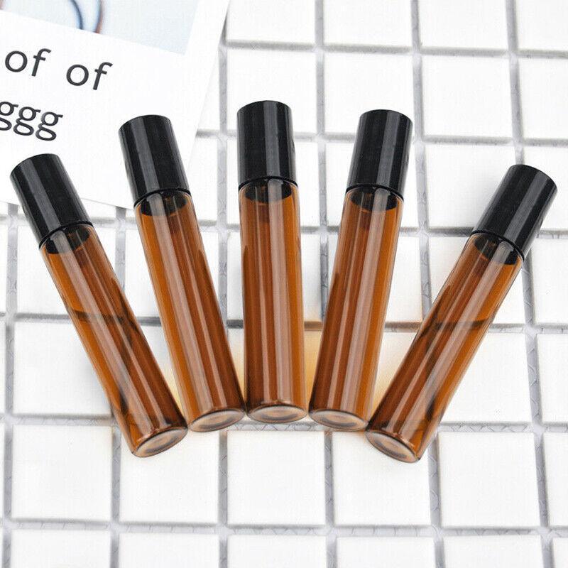 10Ml Roller Rollerball Perfume Essential Oil Roll On Ball Amber Glass Bottle - 5PCS