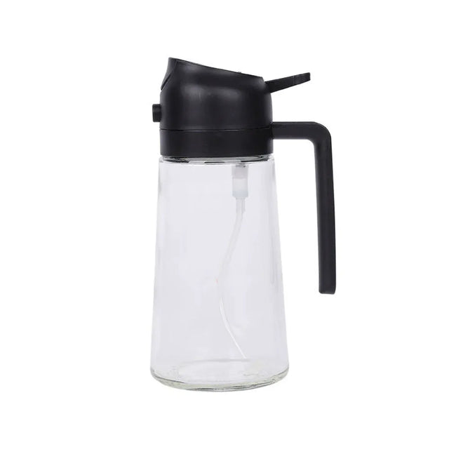 2 - 1 470ml Glass Oil Bottle Spray Pour Automatic Pressure Control Black