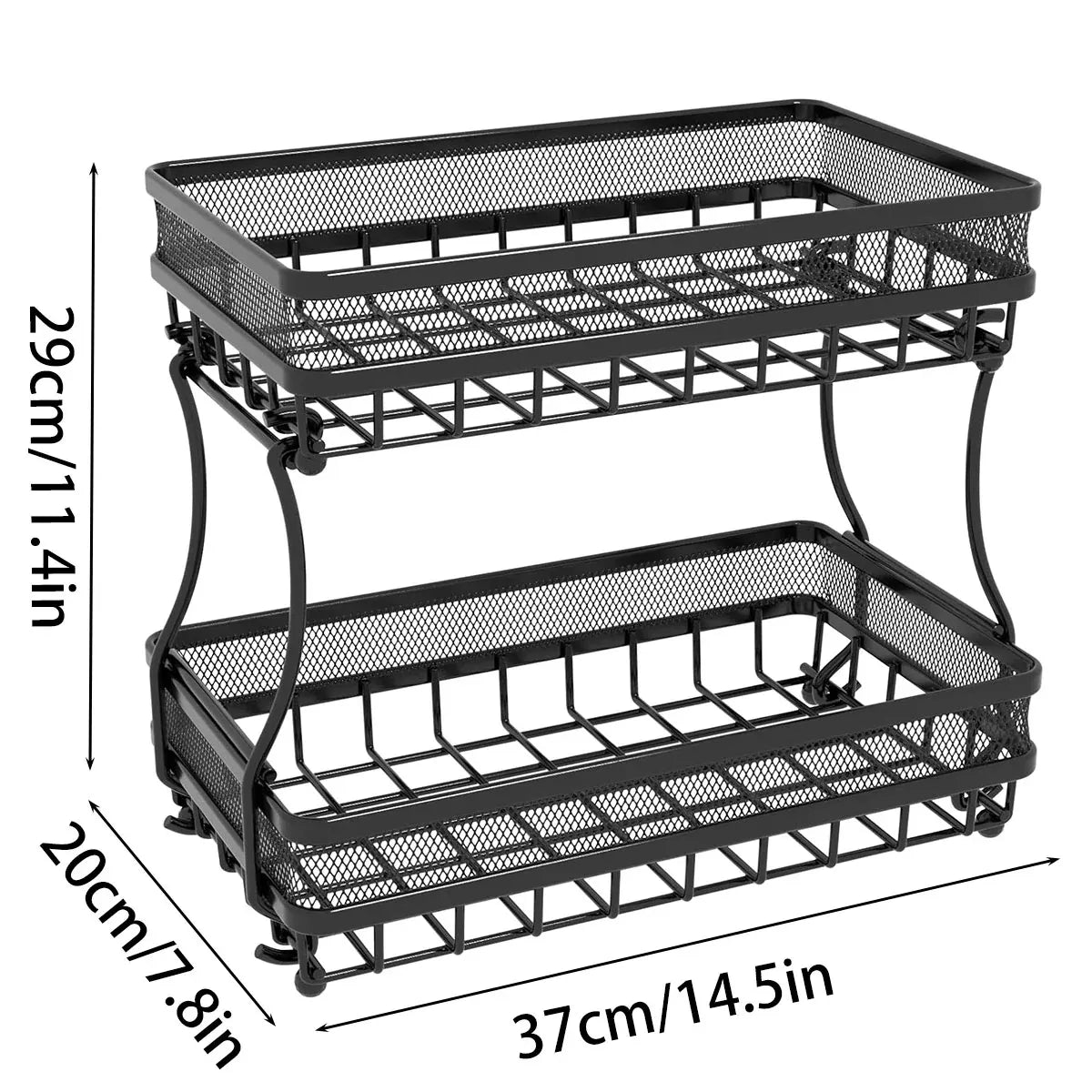2 Tier Countertop Storage Basket Rack Kitchen Vegetable Fruit Snack Organizer